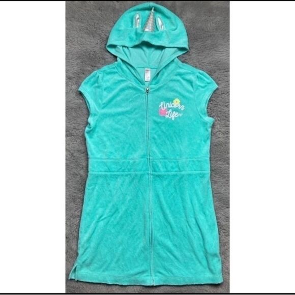 Justice mint green zip up unicorn life swim suit cover up - Picture 1 of 6